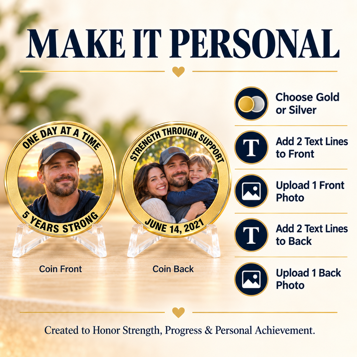 Custom Sobriety Coin, Personalized Recovery Milestone Gift