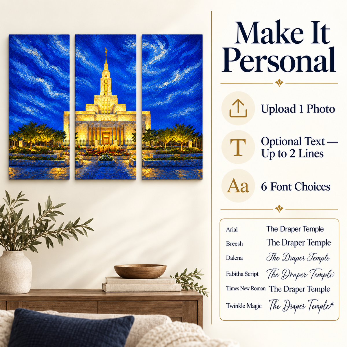 Custom Three-Panel Canvas Print, Personalized Photo Wall Art