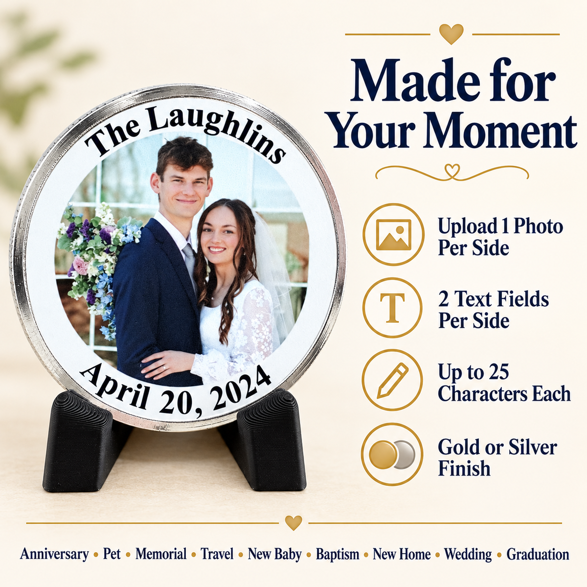 Personalized Photo Coin, Custom Commemorative Keepsake
