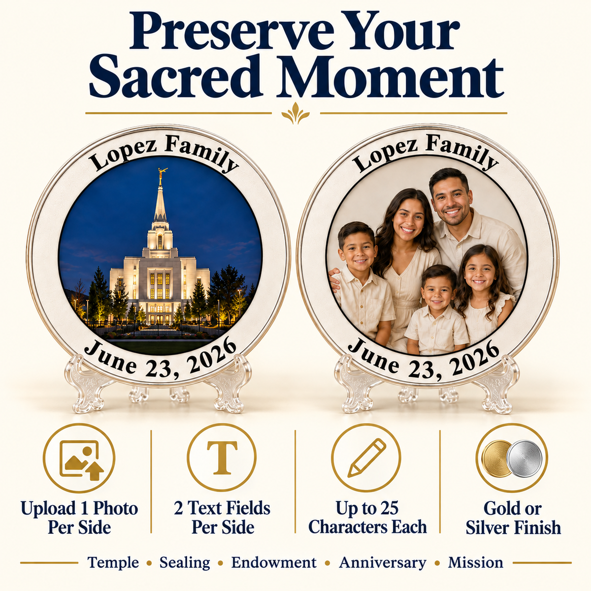 Personalized LDS Temple Coin, Custom Temple Keepsake
