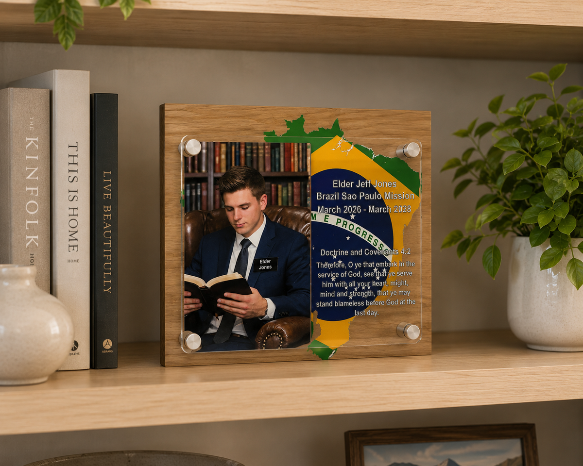 Missionary homecoming gift with country flag map and custom photo