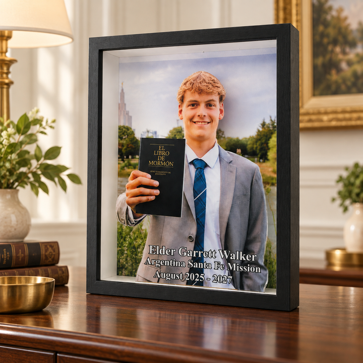 Custom LDS Missionary Shadow Box, Mission Memory Display